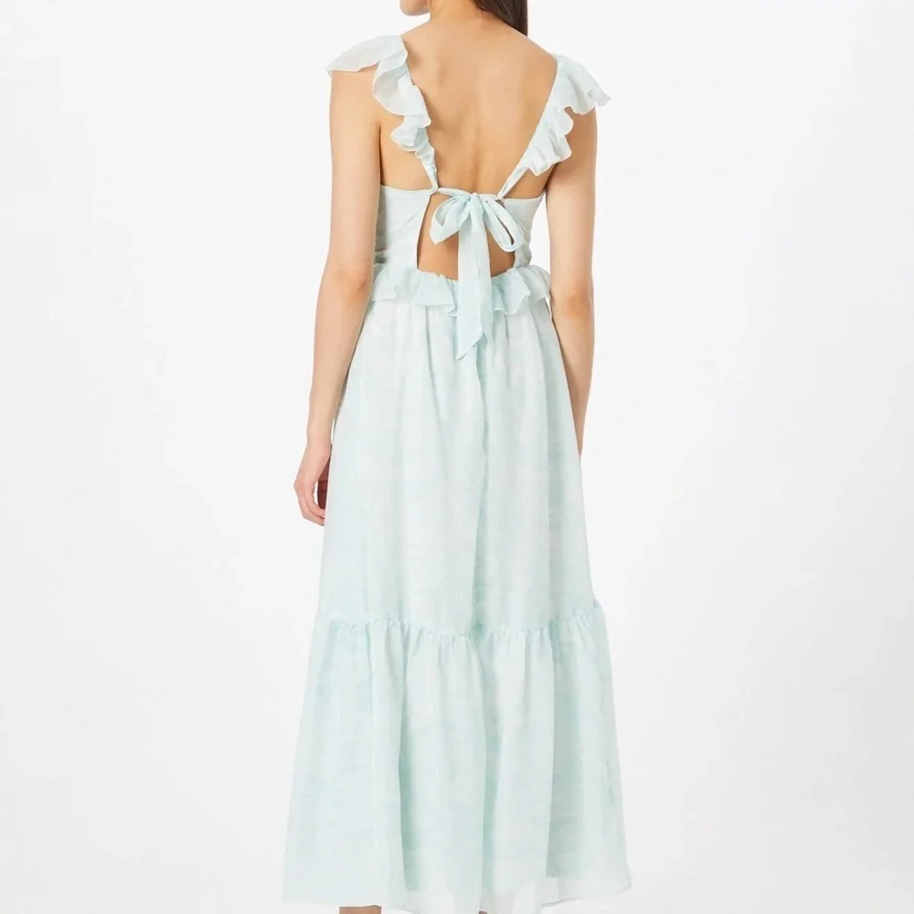 Abercrombie & Fitch Light Mint Ruffle Back Tie Maxi Dress